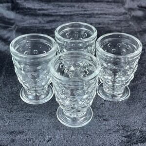 Vintage Clear Glass Hobnail Shot Glasses Cordial Egg Cups Small Goblets Set of 4